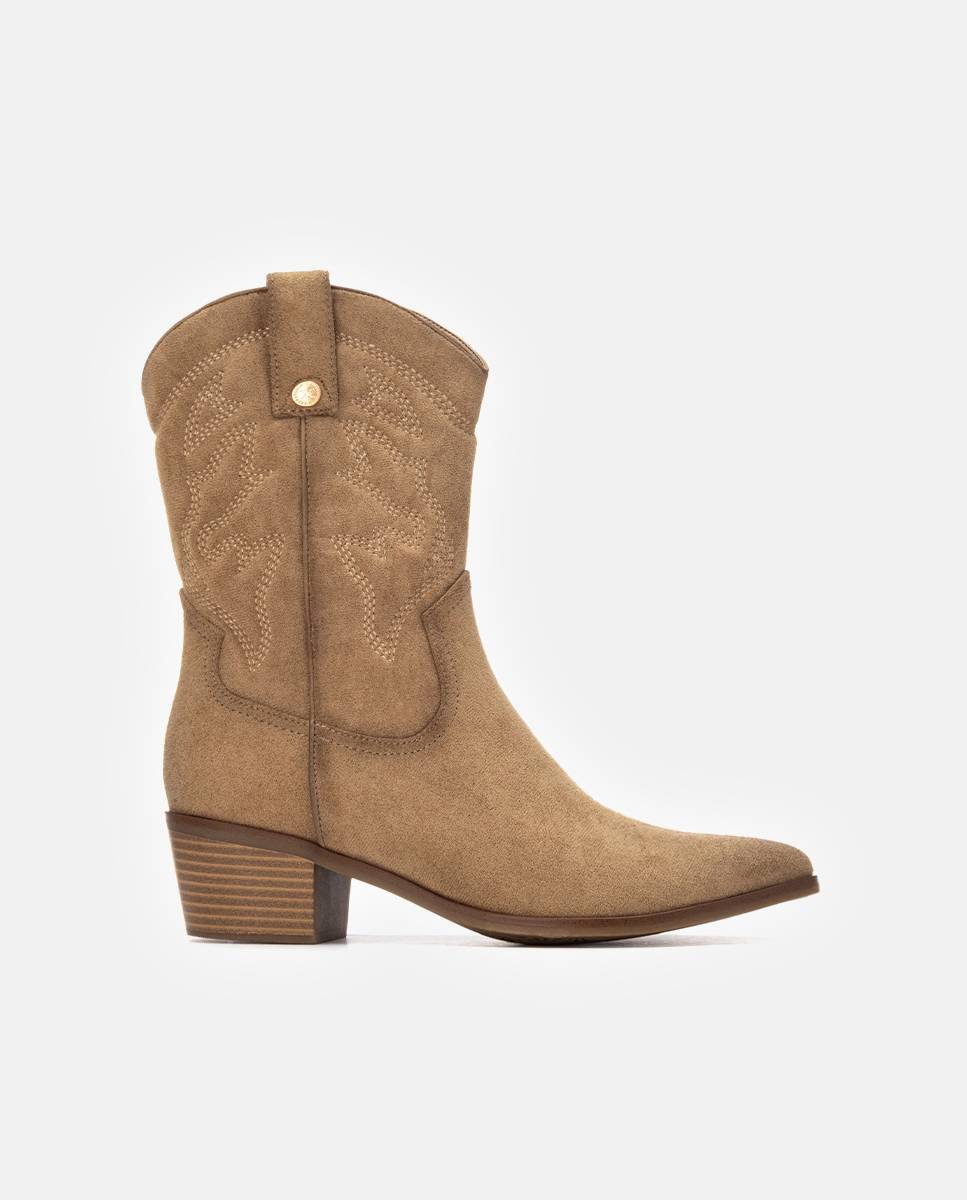 Botín de mujer cowboy con tacón - Xti - Beige Beige-1