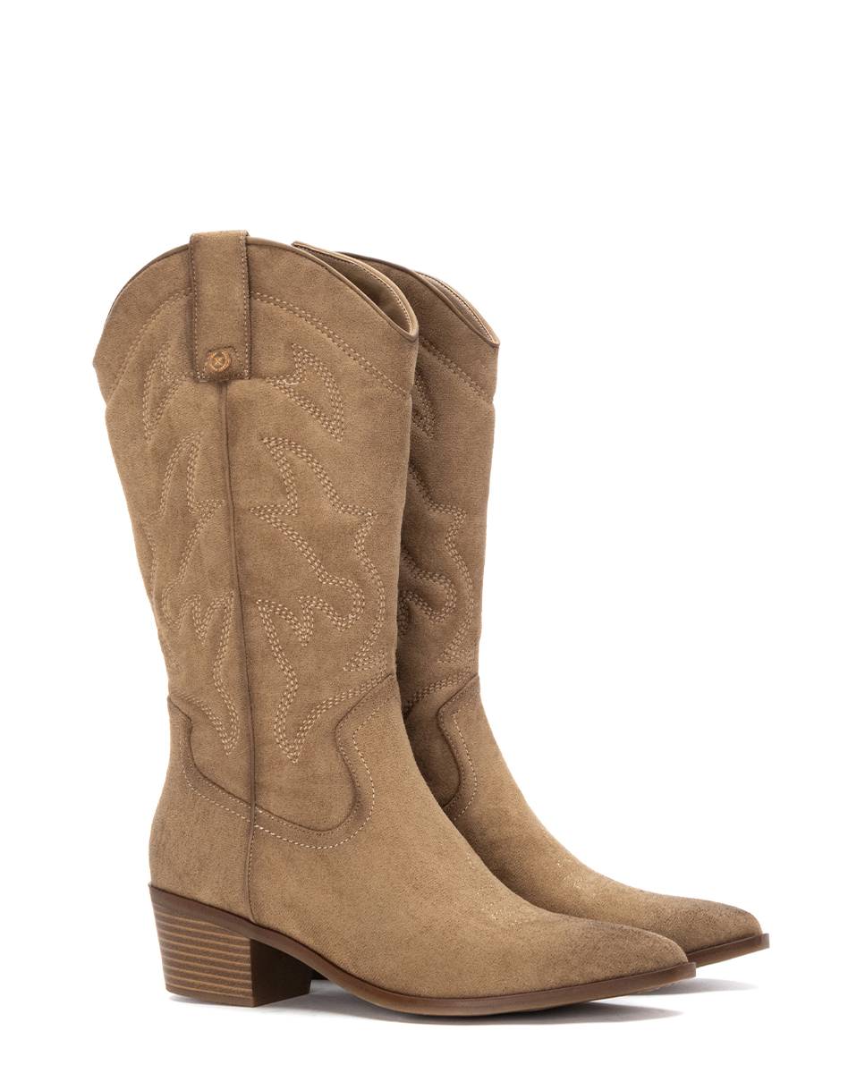 Bota de mujer cowboy de antelina - Xti - Beige Beige-5
