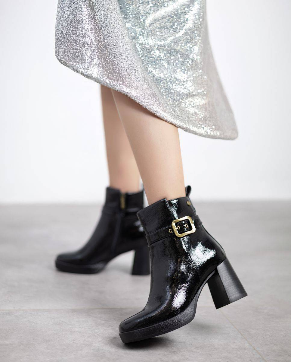 Botines de mujer con cremallera de piel - Carmela - Negro Negro-2
