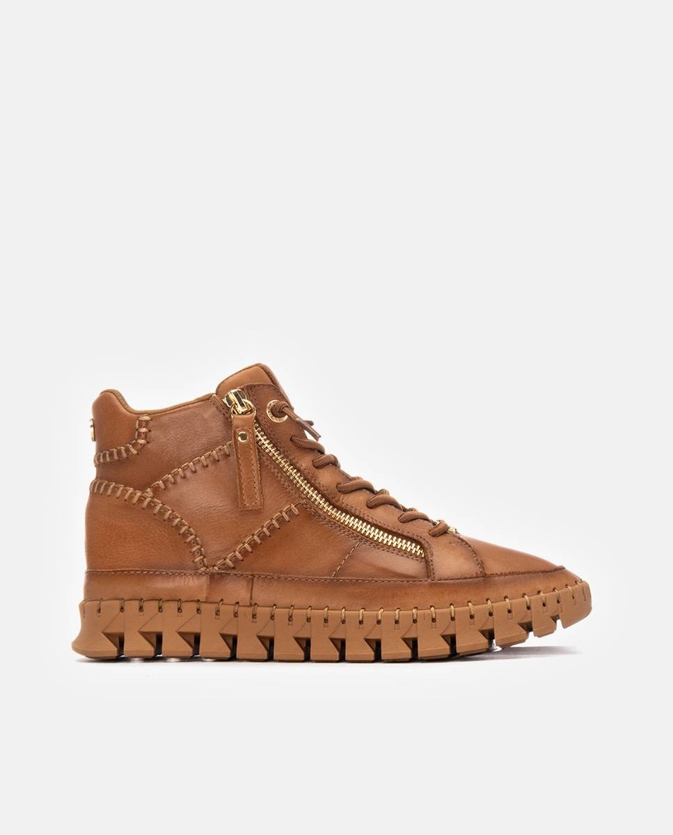 Botines básicos de mujer de piel con cordones - Carmela - Camel Camel-1