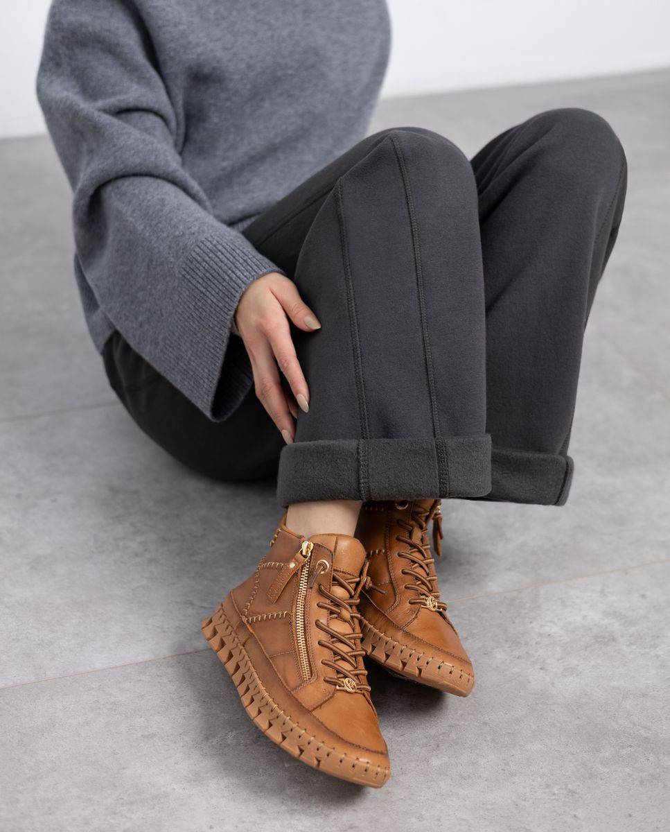 Botines básicos de mujer de piel con cordones - Carmela - Camel Camel-2