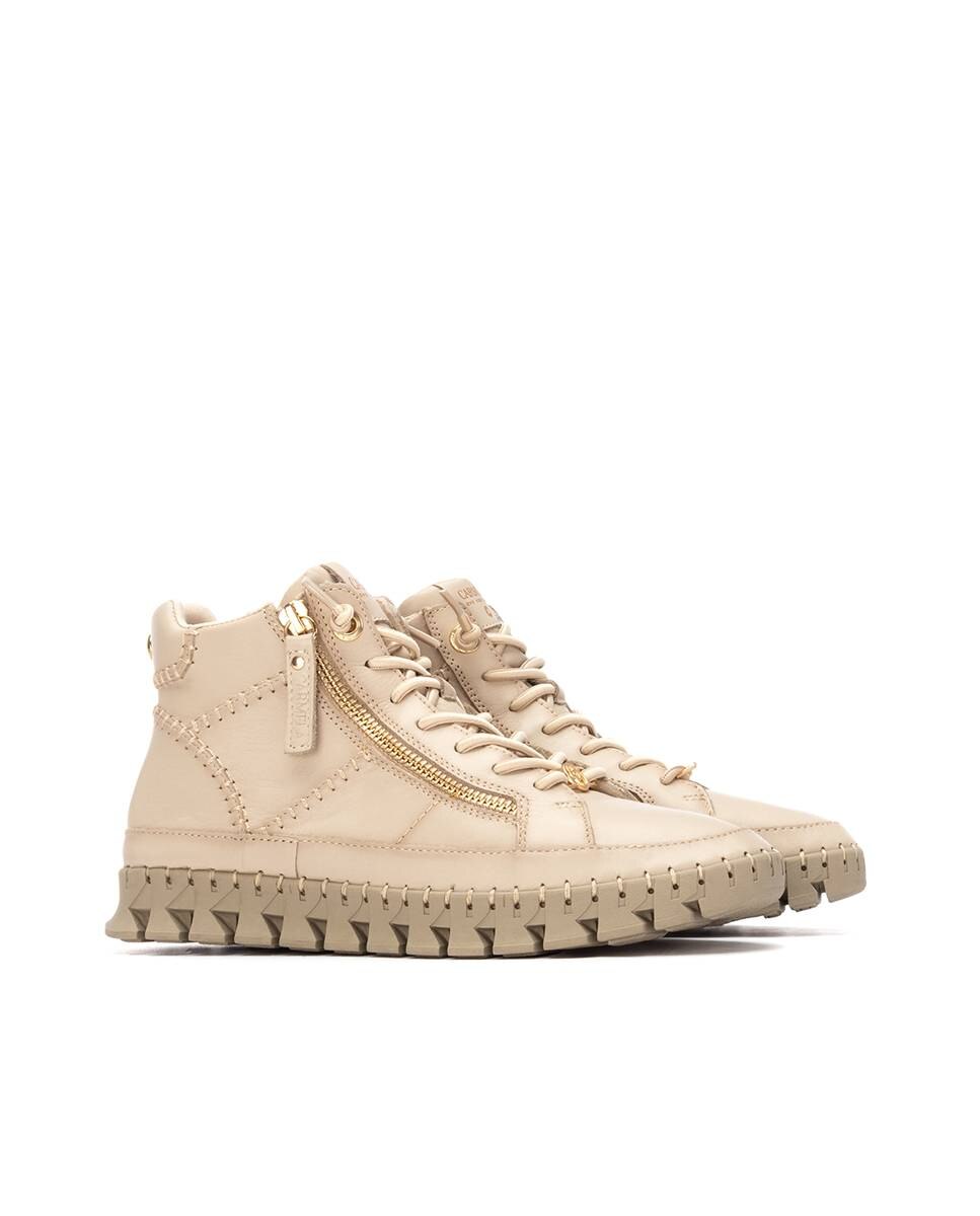 Botines básicos de mujer de piel con cordones - Carmela - Beige Beige-5