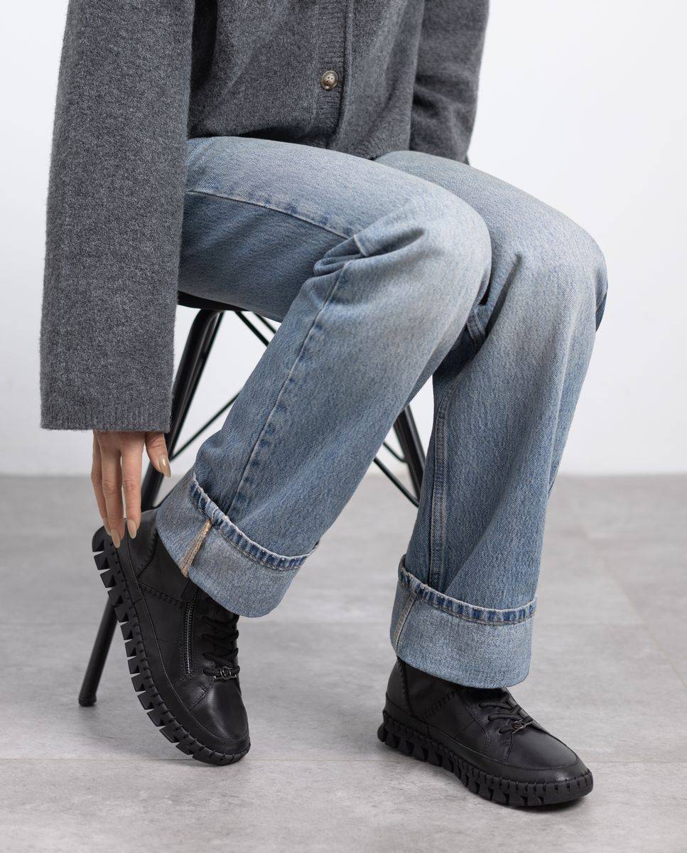 Botines básicos de mujer de piel con cordones - Carmela - Negro Negro-2