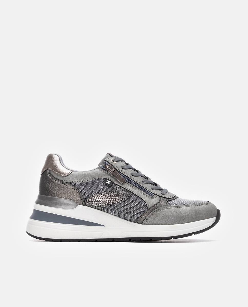 Zapatilla de mujer con cremallera - Xti - Gris Gris-1