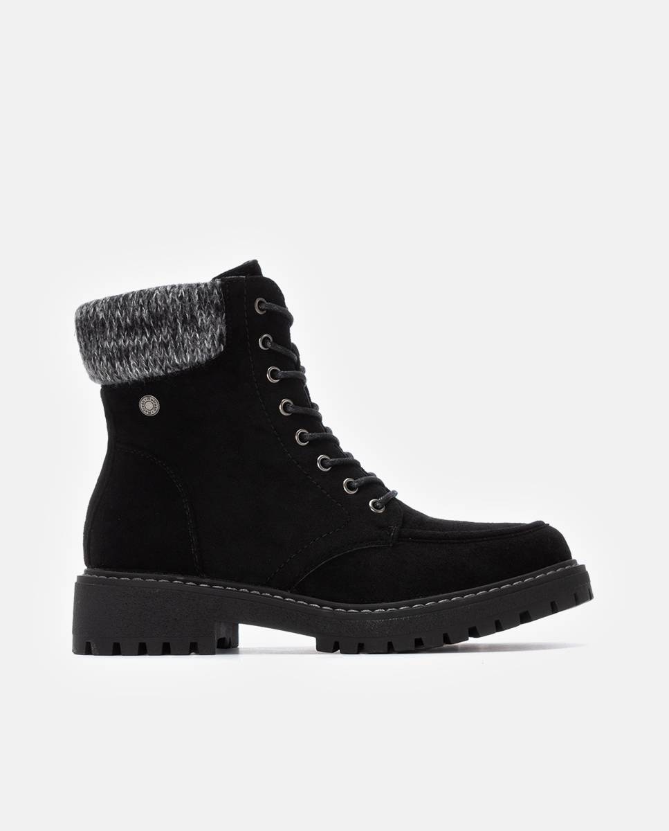 Botines con pelo de mujer con cordones - Refresh - Negro Negro-1