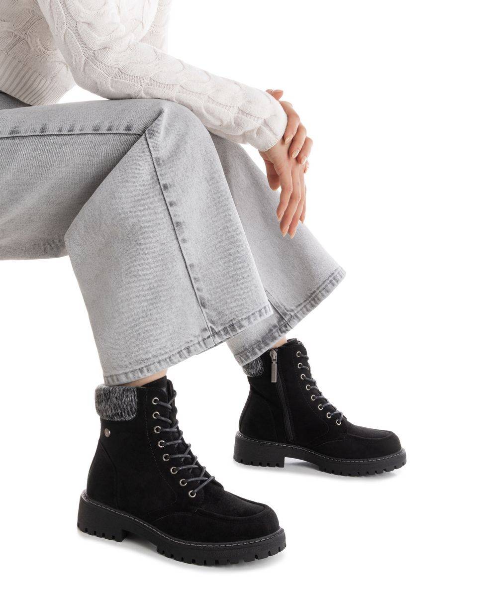 Botines con pelo de mujer con cordones - Refresh - Negro Negro-2