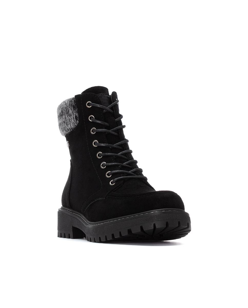 Botines con pelo de mujer con cordones - Refresh - Negro Negro-3