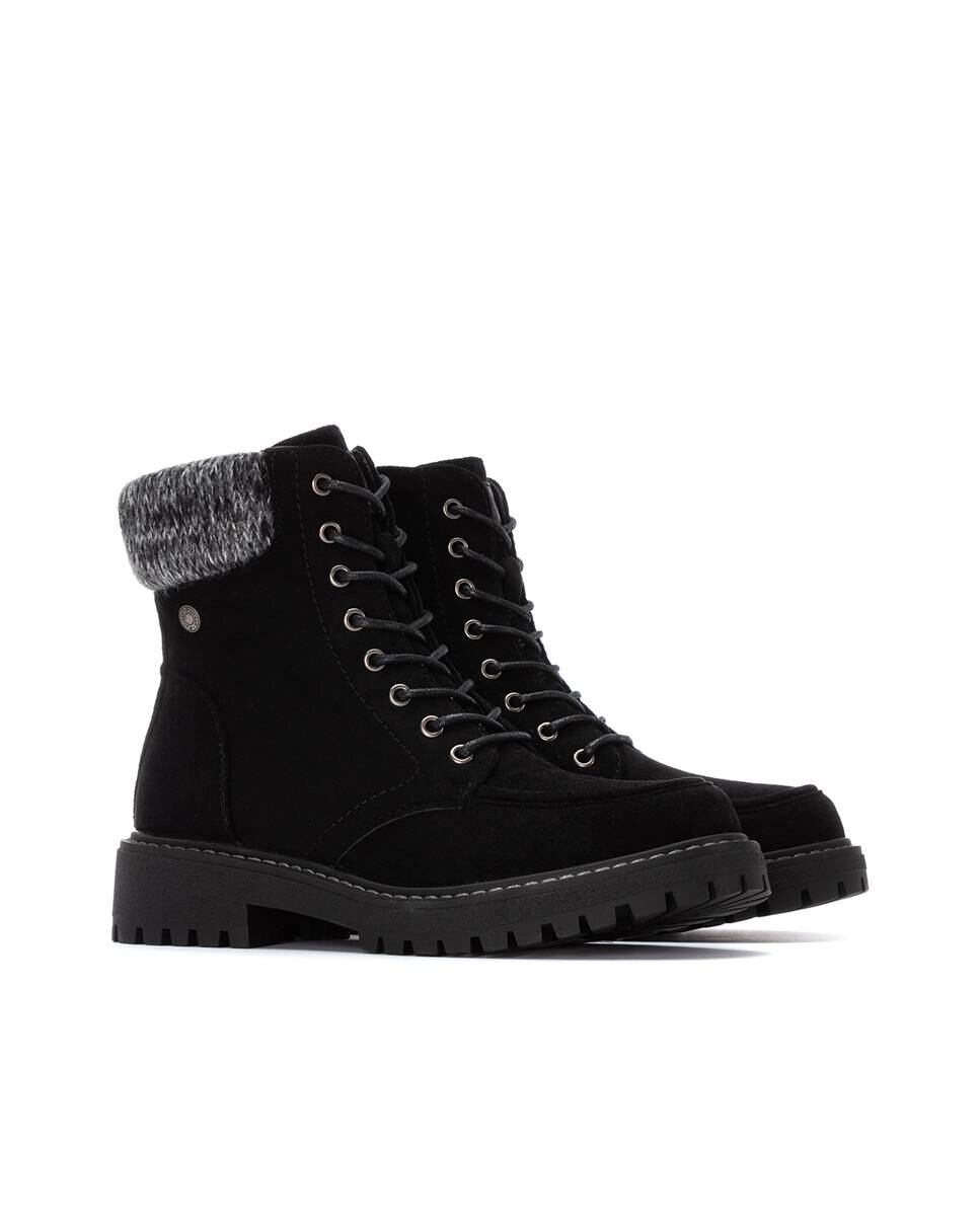 Botines con pelo de mujer con cordones - Refresh - Negro Negro-5