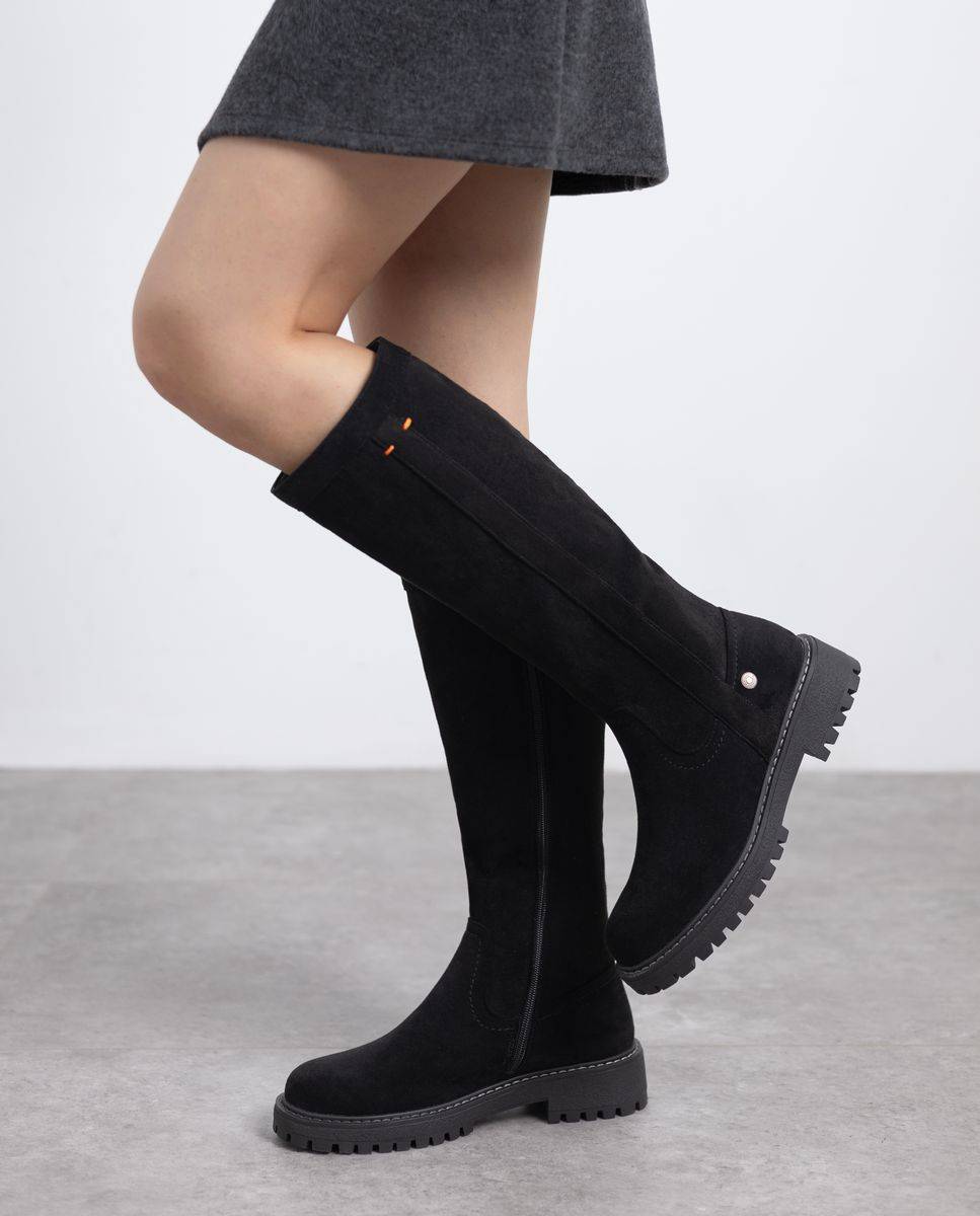 Bota de mujer con cremallera de antelina - Refresh - Negro Negro-2