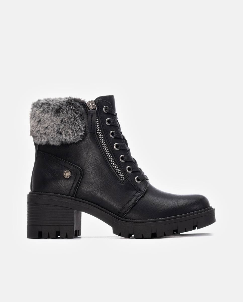 Botines con pelo de mujer con cordones - Refresh - Negro Negro-1