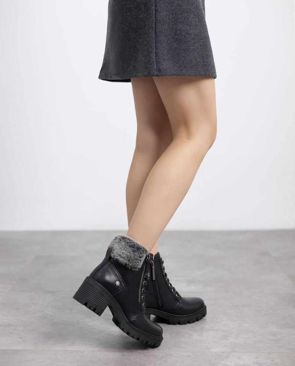 Botines con pelo de mujer con cordones - Refresh - Negro Negro-2