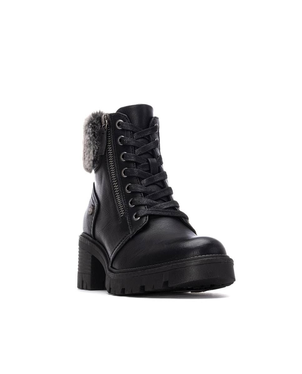 Botines con pelo de mujer con cordones - Refresh - Negro Negro-3