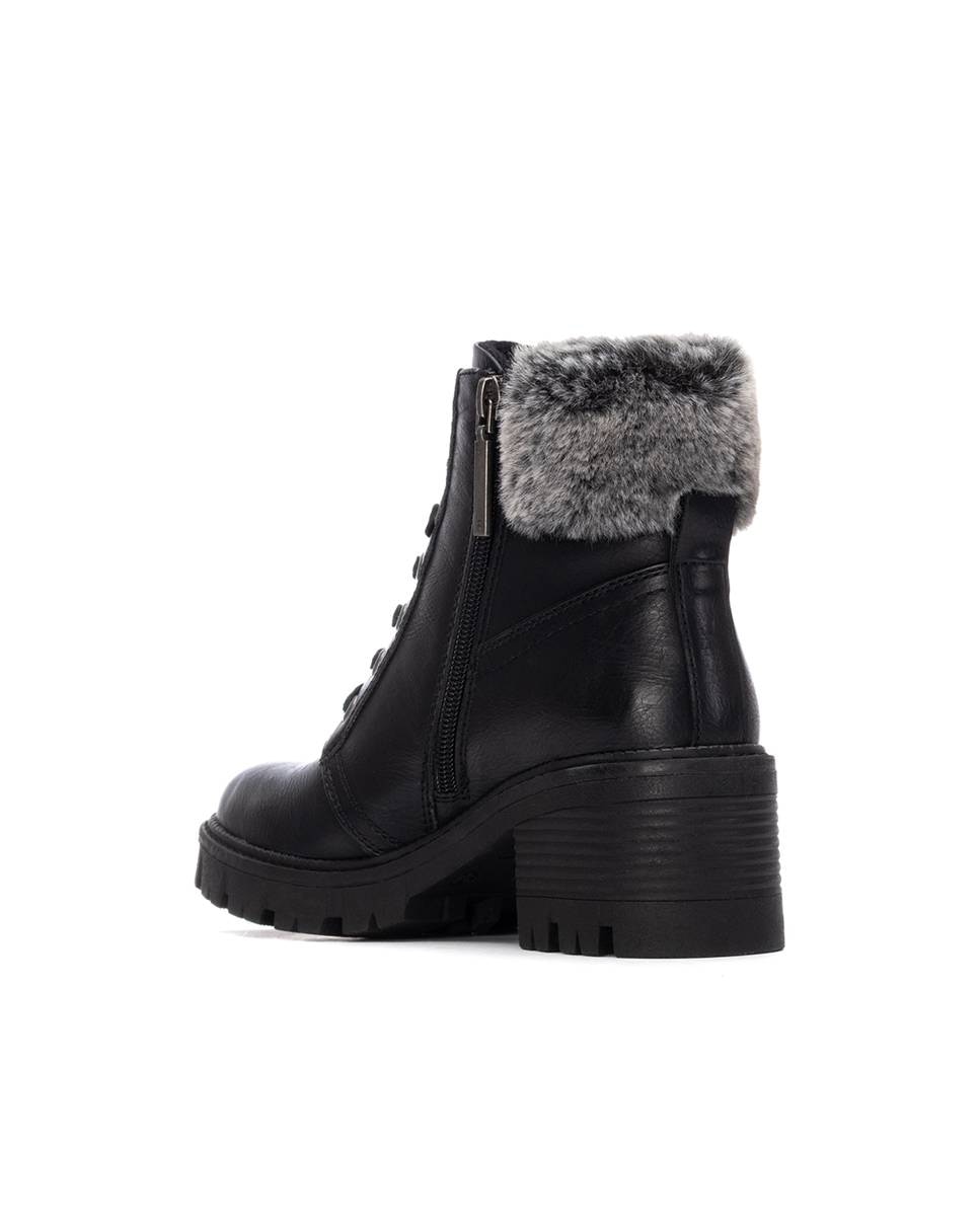 Botines con pelo de mujer con cordones - Refresh - Negro Negro-4