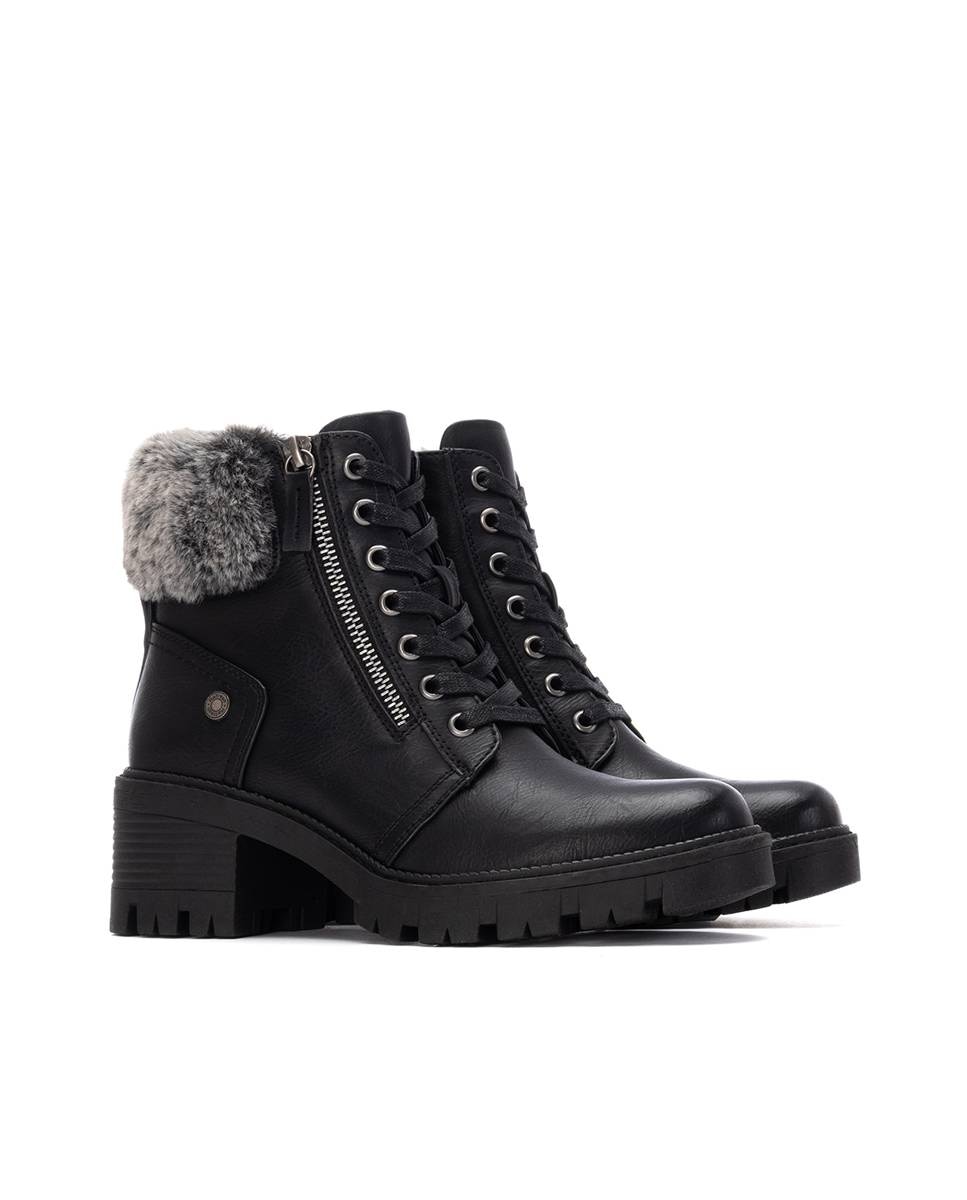 Botines con pelo de mujer con cordones - Refresh - Negro Negro-5