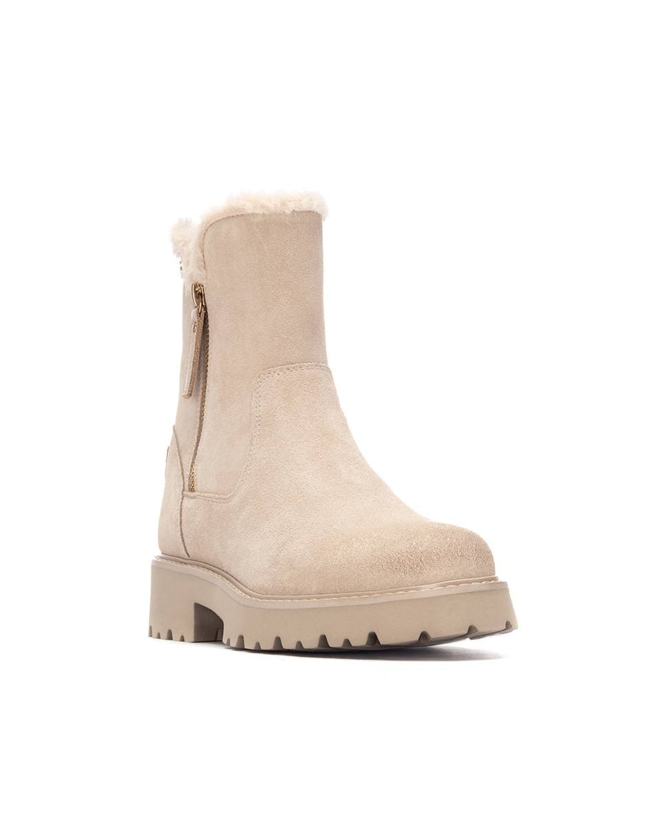 Botines con pelo de mujer con cremallera de serraje - Carmela - Beige Beige-3