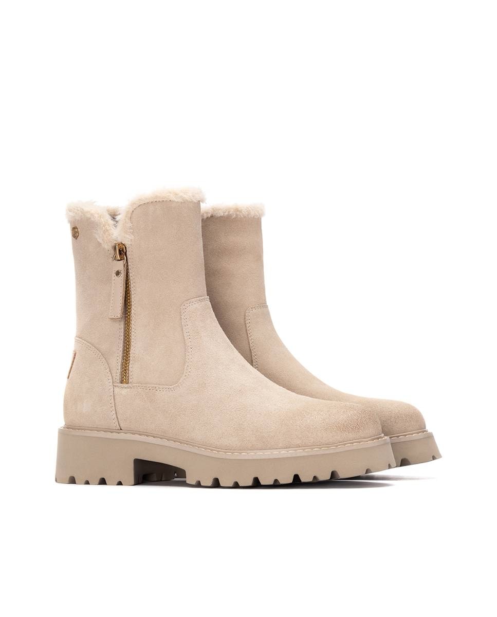 Botines con pelo de mujer con cremallera de serraje - Carmela - Beige Beige-5