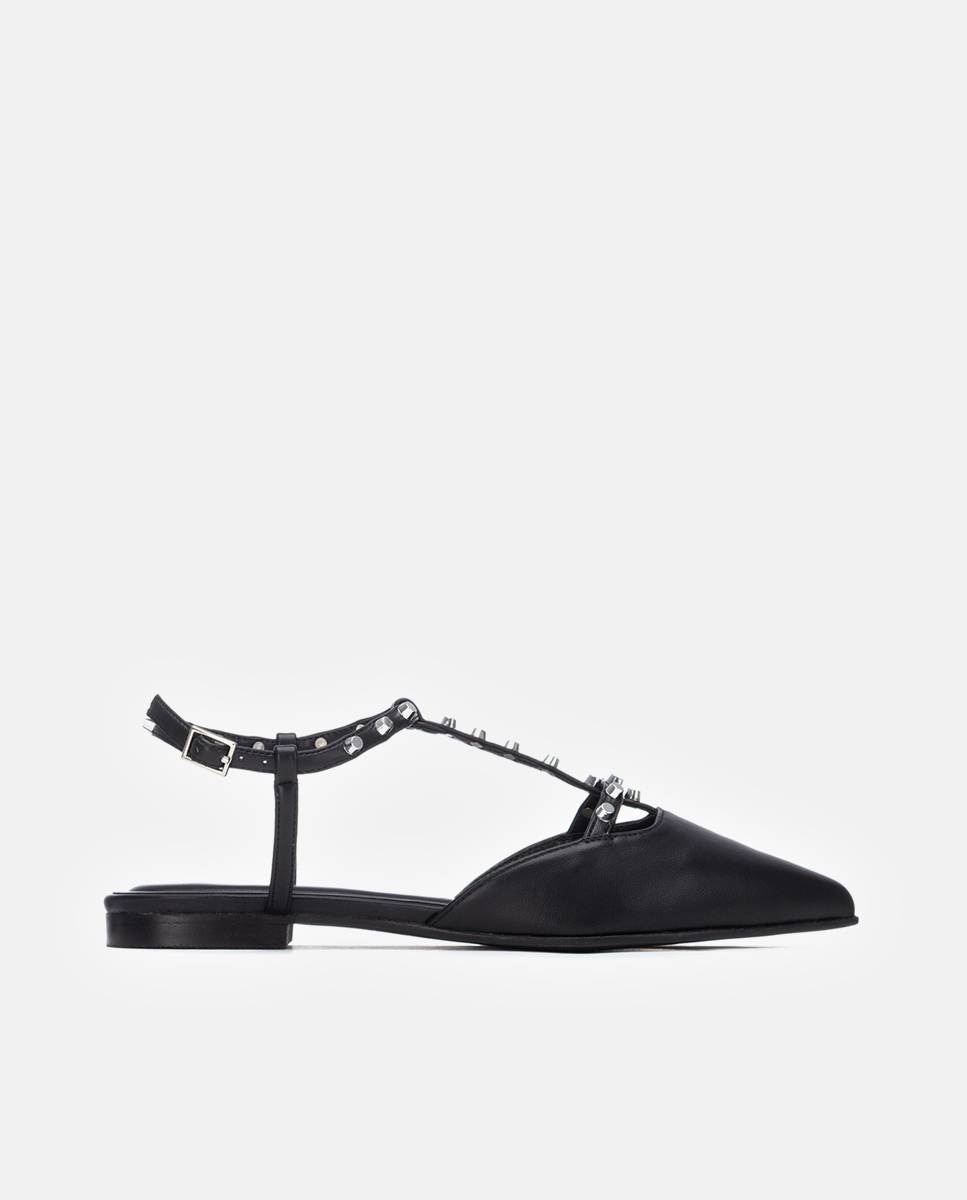 Refresh - Sandalias planas de mujer con cierre de hebilla y tachas.