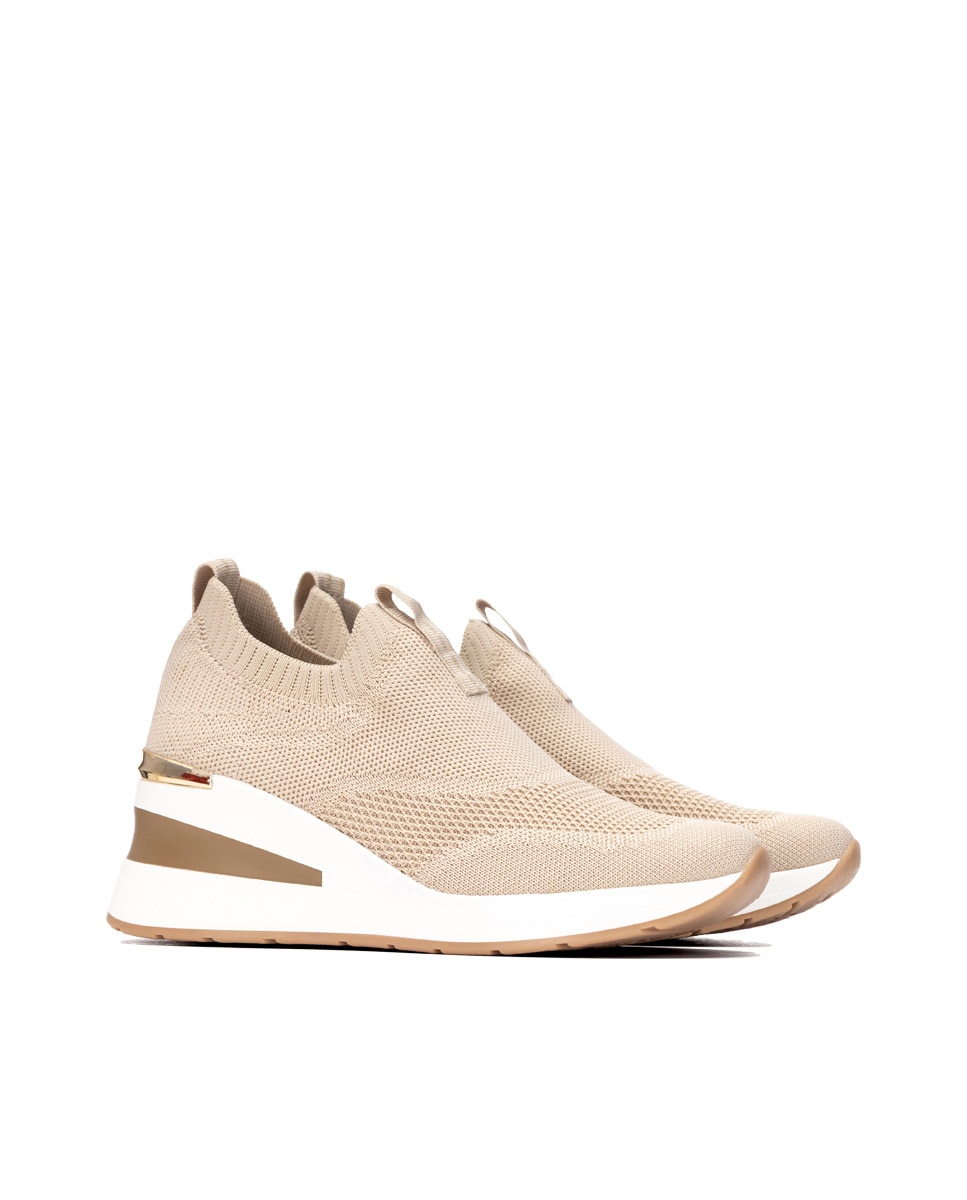 Zapatillas elásticas de mujer con cuña sin cordones - Xti - Beige Beige-4