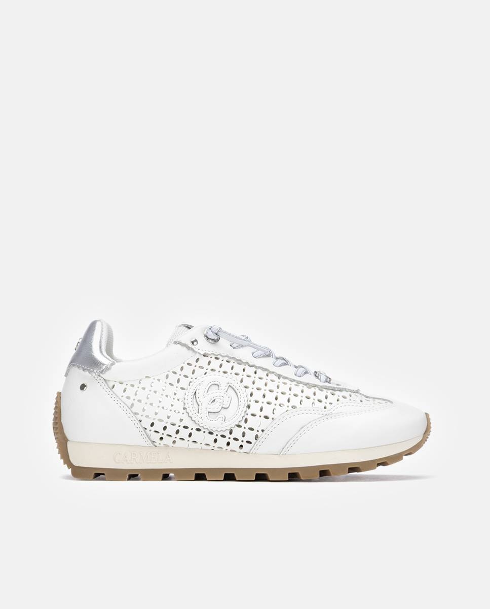 Zapatillas básicas de mujer de piel con cordones - Carmela - Blanco Blanco-1