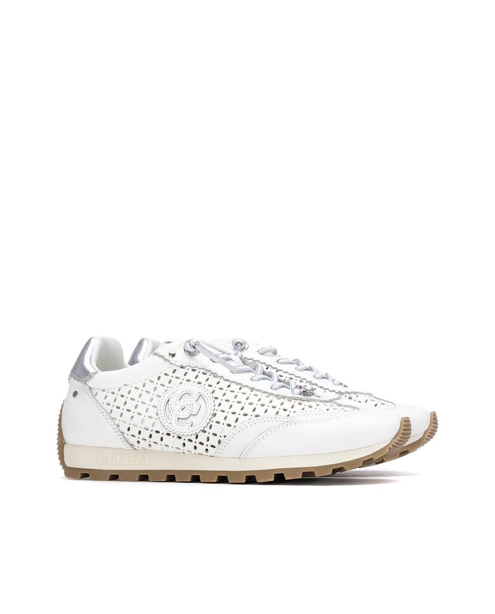 Zapatillas básicas de mujer de piel con cordones - Carmela - Blanco Blanco-4