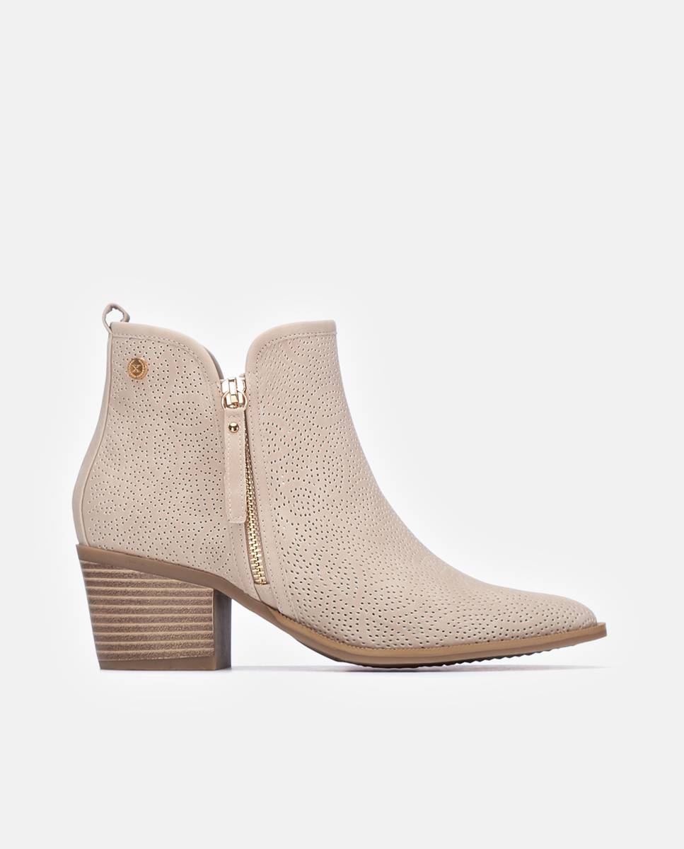 Botines básicos de mujer con tacón y cremallera - Xti - Beige Beige-1