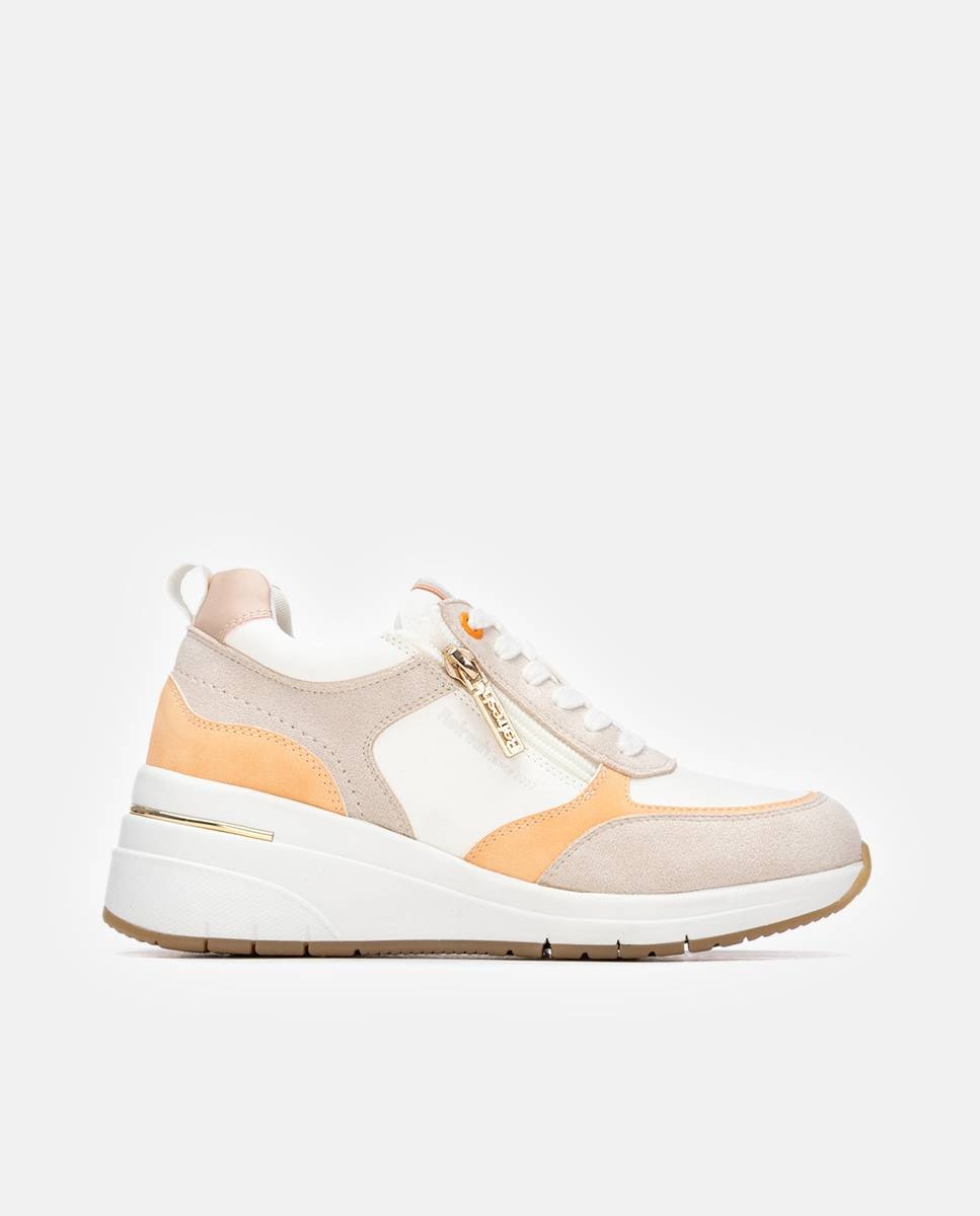 Zapatillas básicas de mujer con cremallera - Refresh - Beige / Blanco Beige / Blanco-1
