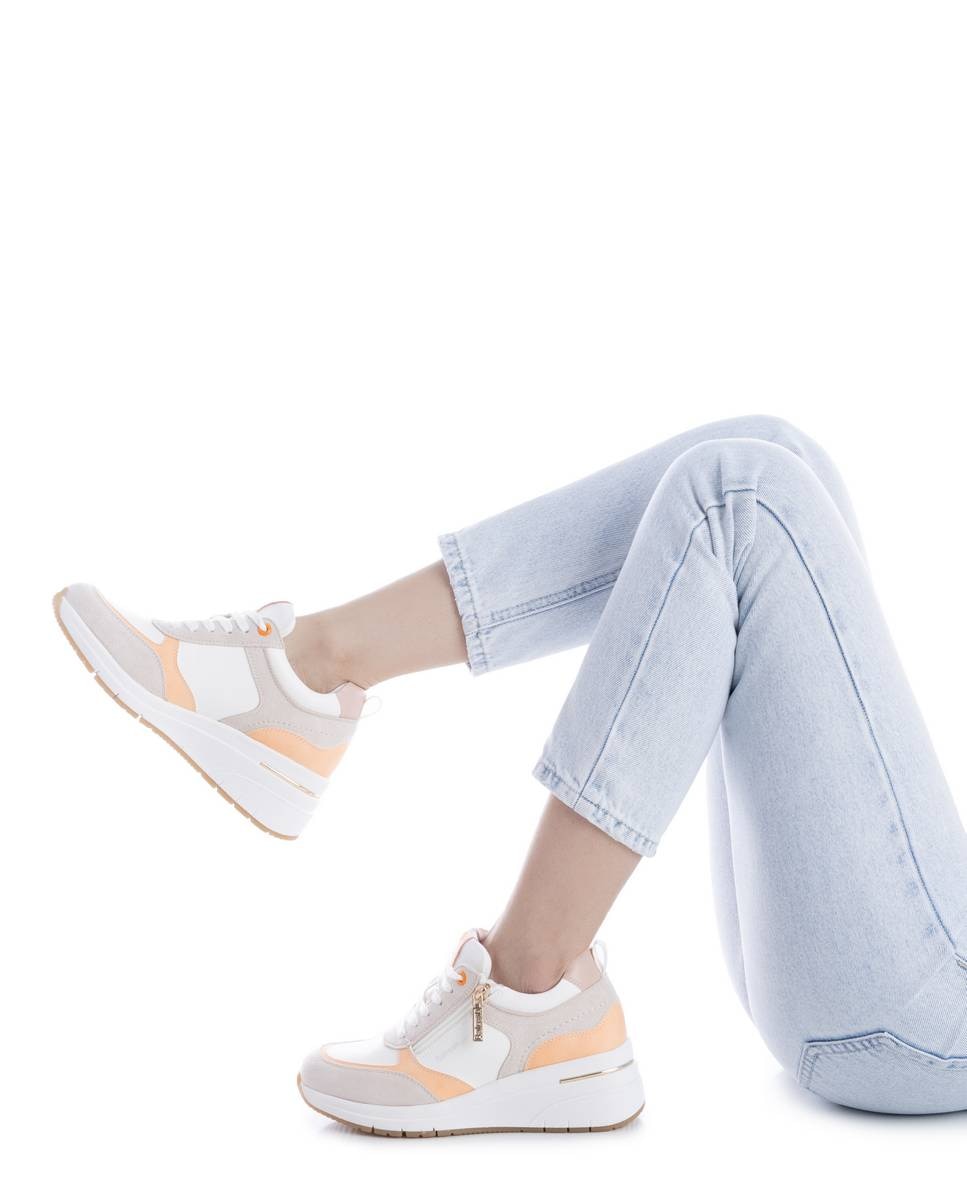 Zapatillas básicas de mujer con cremallera - Refresh - Beige / Blanco Beige / Blanco-2