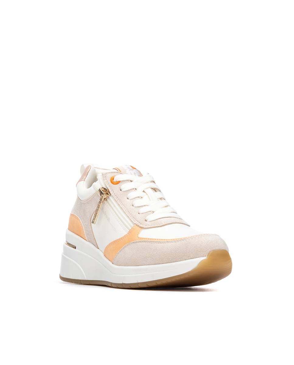 Zapatillas básicas de mujer con cremallera - Refresh - Beige / Blanco Beige / Blanco-3