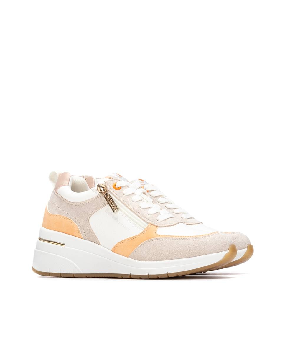 Zapatillas básicas de mujer con cremallera - Refresh - Beige / Blanco Beige / Blanco-5