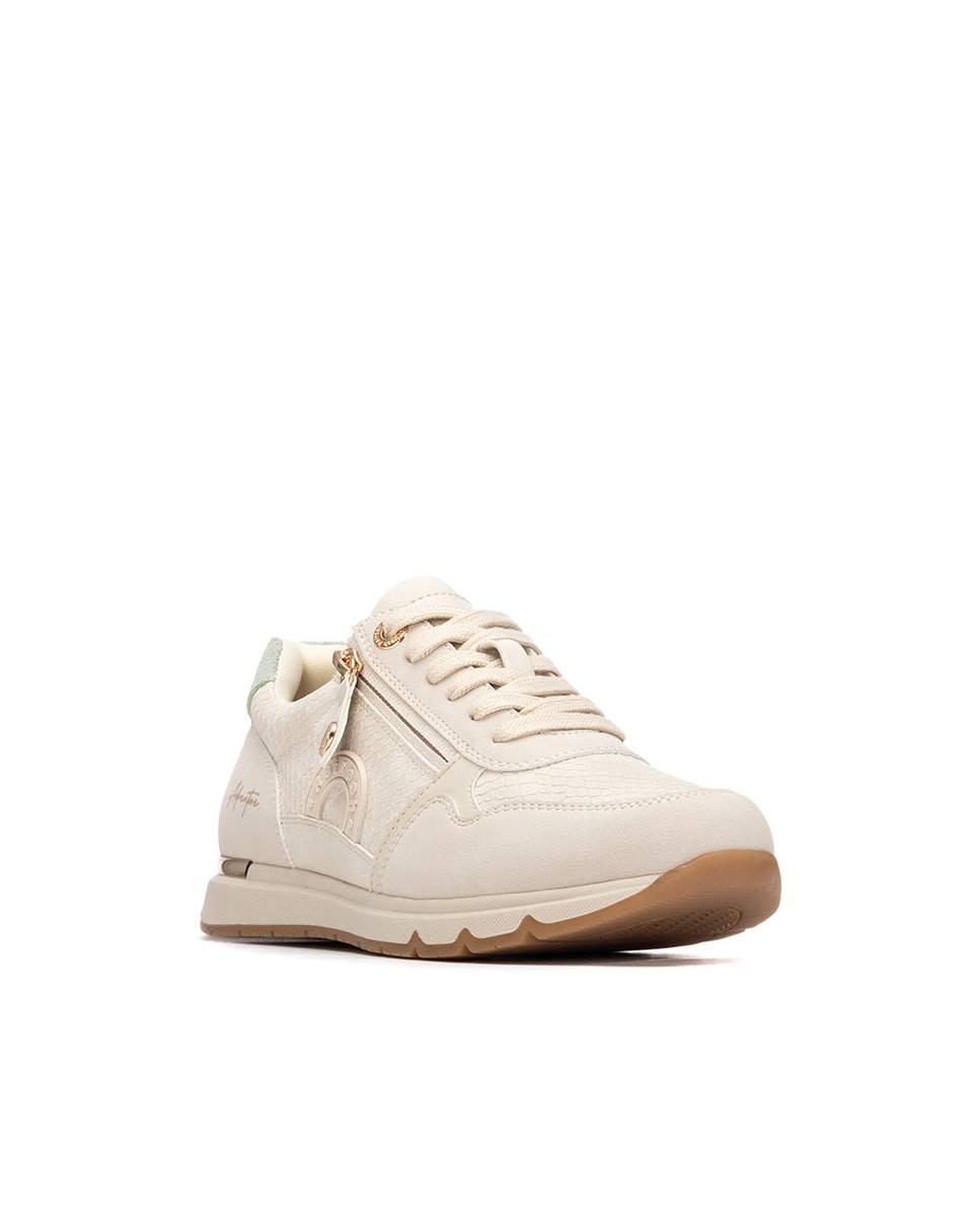 Zapatillas básicas de mujer con cordones y cremallera lateral - Refresh - Beige Beige-3