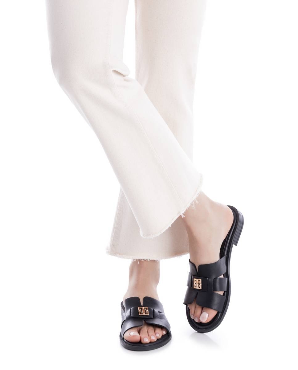Sandalias planas de mujer de piel - Carmela - Negro Negro-2