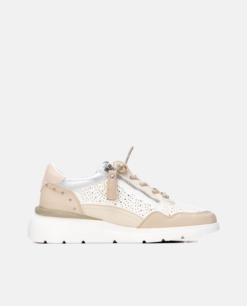Zapatillas básicas de mujer de piel con cremallera - Carmela - Beige Beige-1