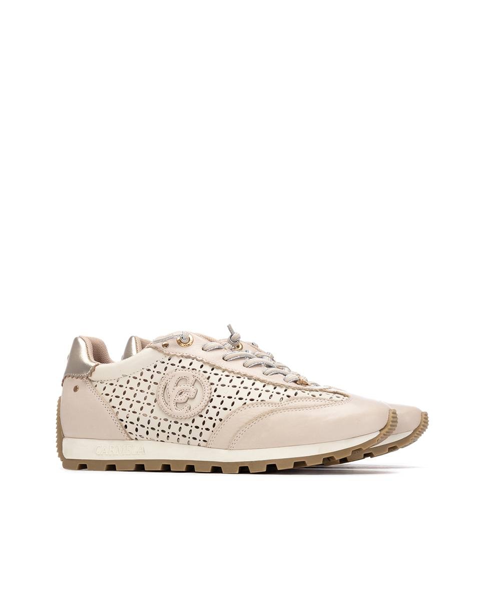 Zapatillas básicas de mujer de piel con cordones - Carmela - Beige Beige-4