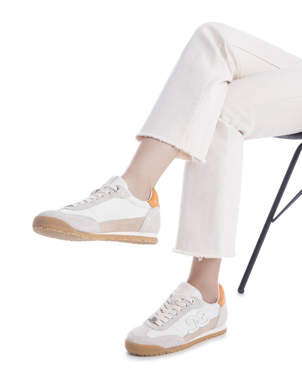 Zapatillas básicas de mujer de piel con cordones - Carmela - Beige Beige-2