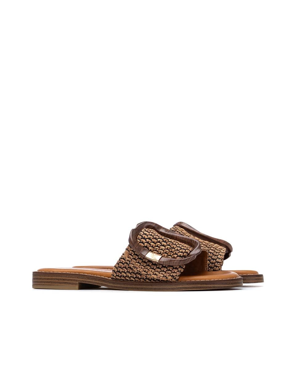 Sandalias planas de mujer con pala ancha - Carmela - Camel Camel-5