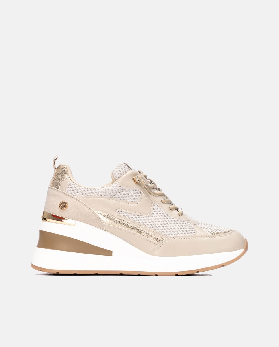 Zapatillas con cuña de mujer con cordones - Xti - Beige Beige-1