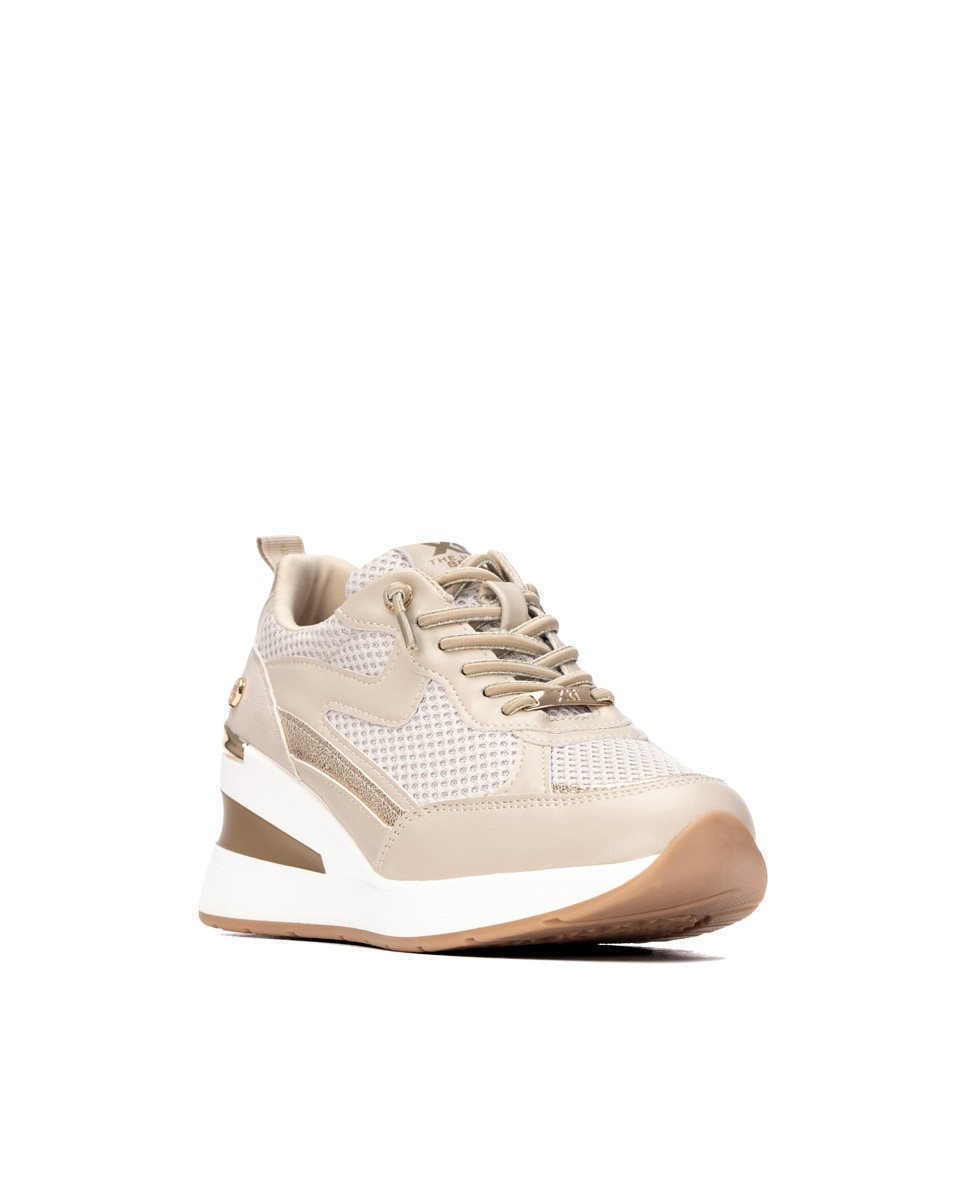 Zapatillas con cuña de mujer con cordones - Xti - Beige Beige-3