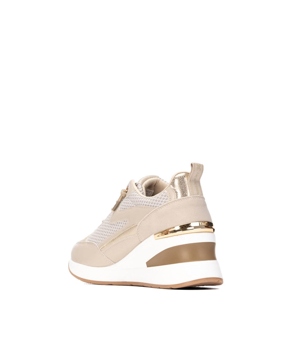 Zapatillas con cuña de mujer con cordones - Xti - Beige Beige-4