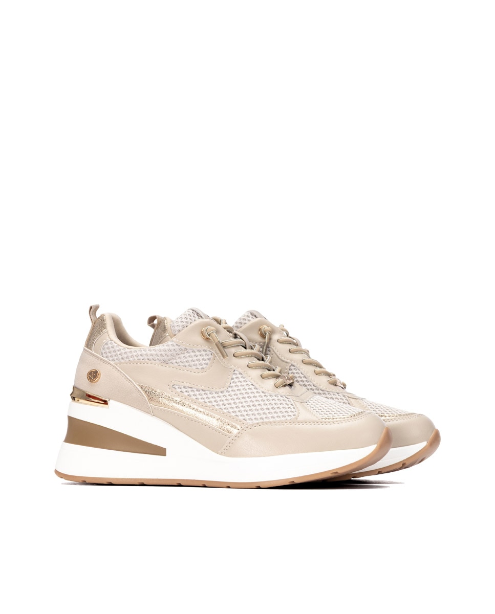 Zapatillas con cuña de mujer con cordones - Xti - Beige Beige-5