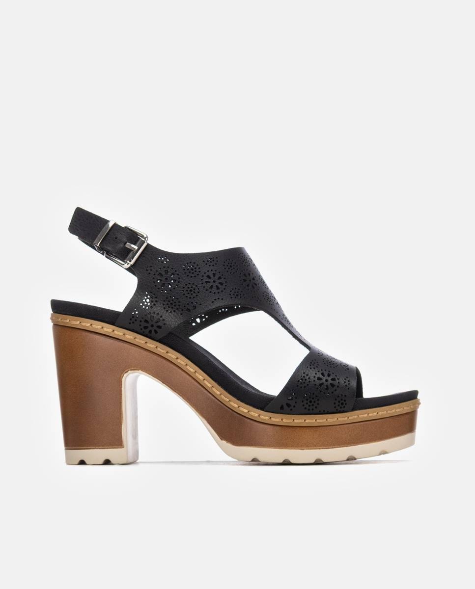 Sandalias con tacón de mujer y cierre de hebilla - Refresh - Negro Negro-1