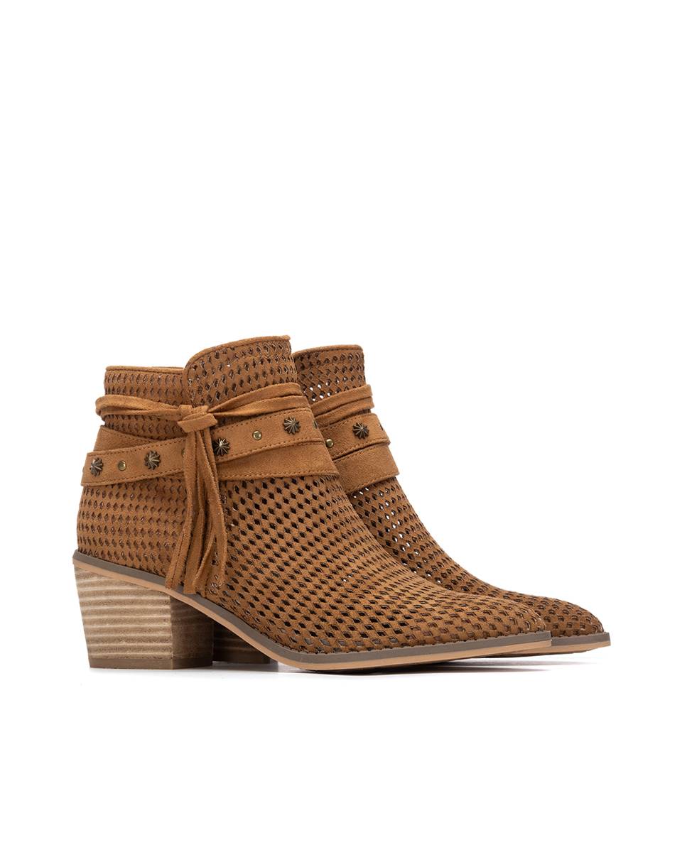 Botines de mujer con tacón estilo cowboy - Refresh - Camel Camel-4