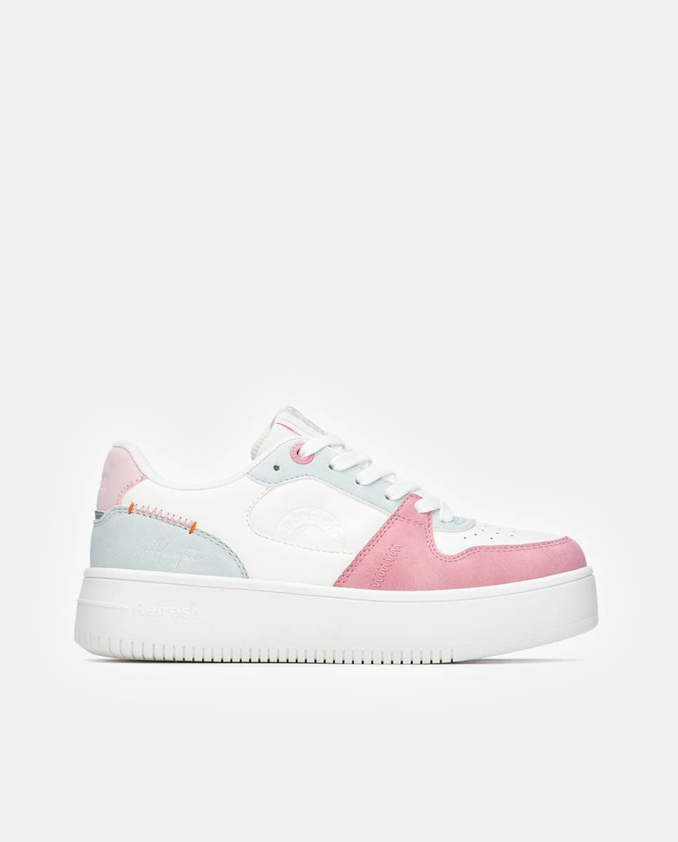 Zapatillas básicas de mujer con cordones - Refresh - Blanco / Rosa Blanco / Rosa-1