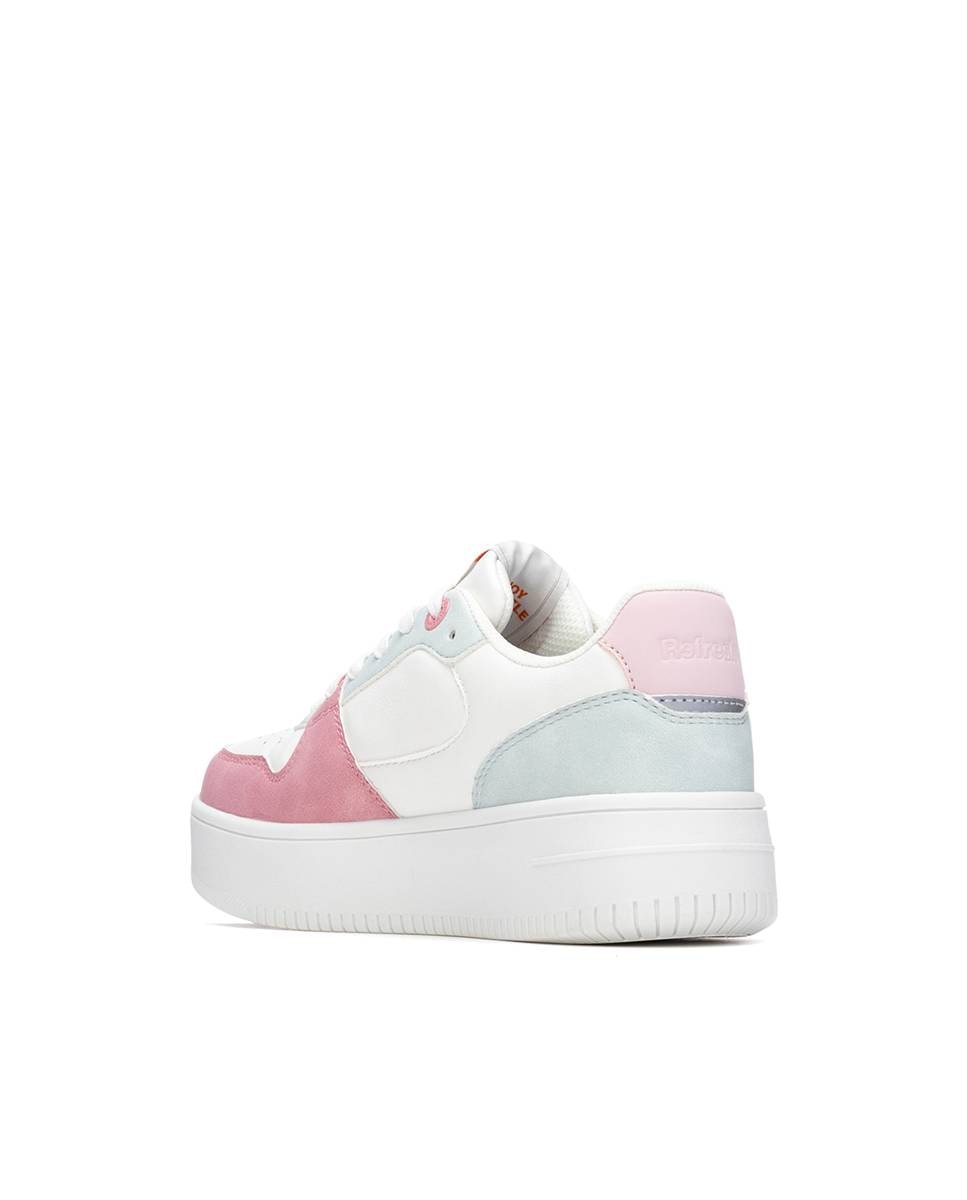 Zapatillas básicas de mujer con cordones - Refresh - Blanco / Rosa Blanco / Rosa-2