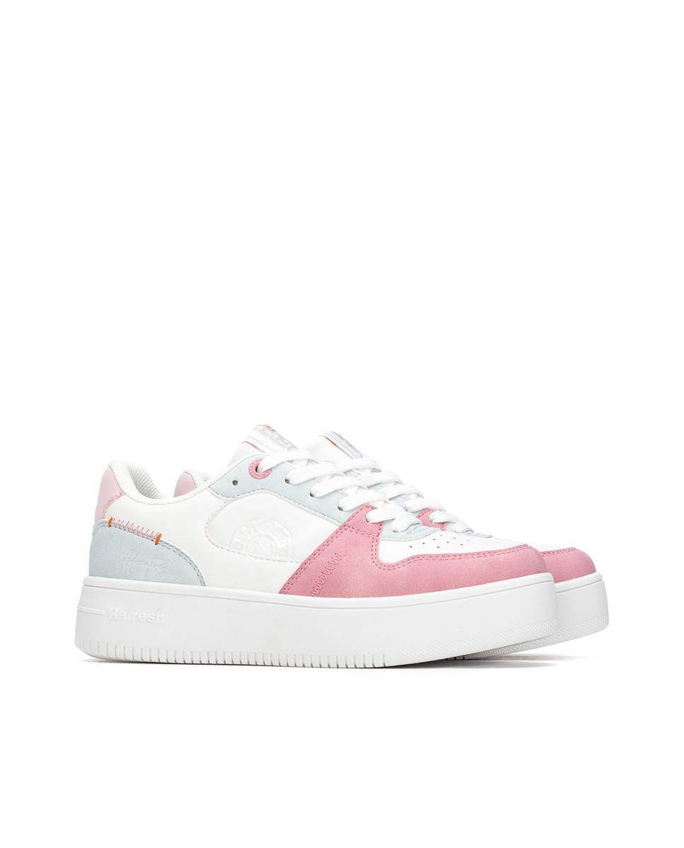 Zapatillas básicas de mujer con cordones - Refresh - Blanco / Rosa Blanco / Rosa-4