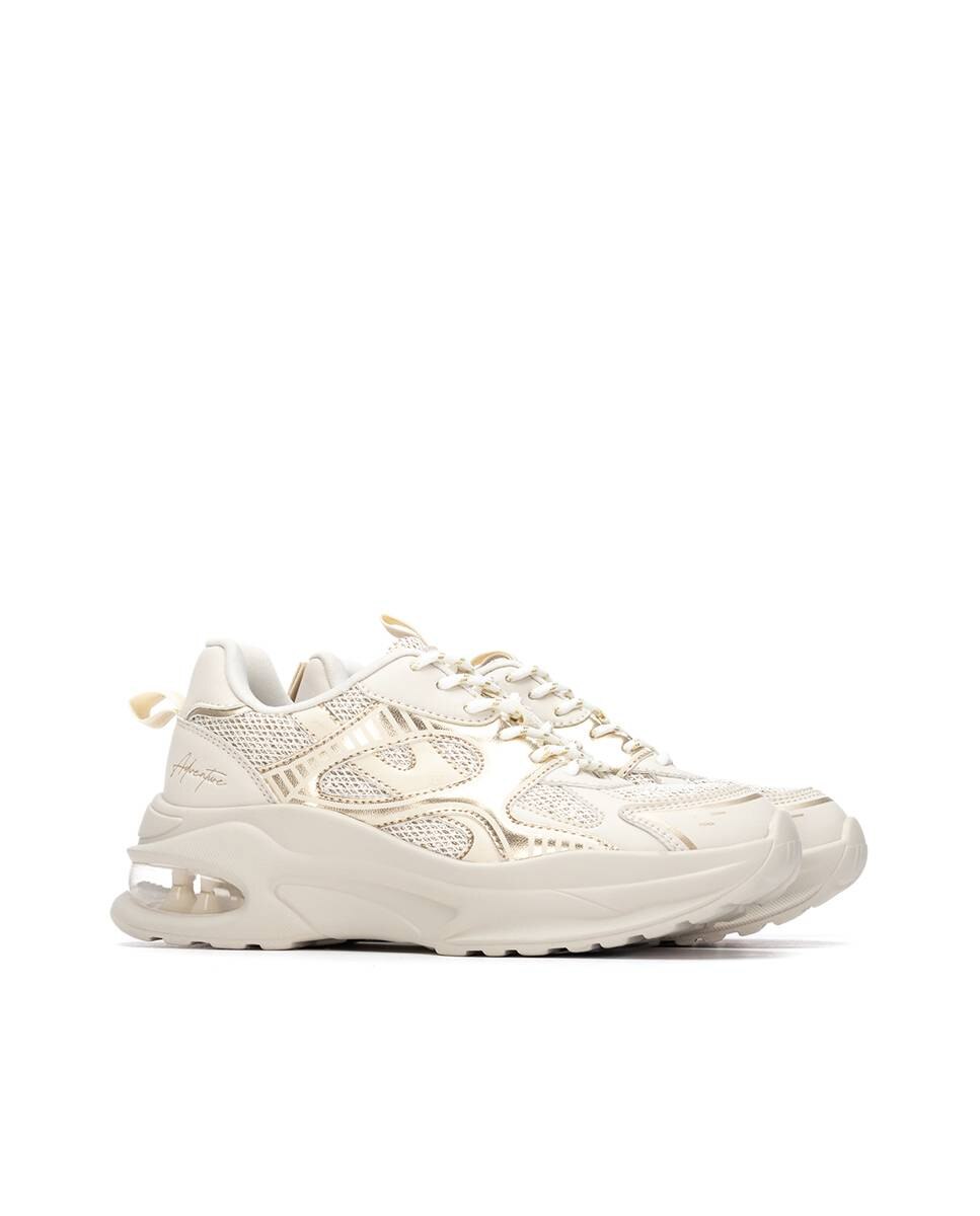 Zapatillas básicas de mujer con cordones - Refresh - Blanco Beige-4