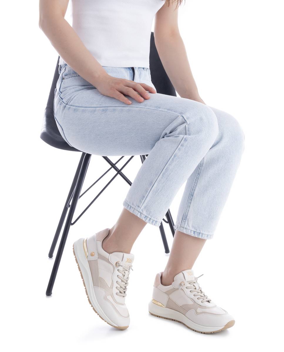 Zapatillas básicas de mujer con cordones - Xti - Beige Beige-2