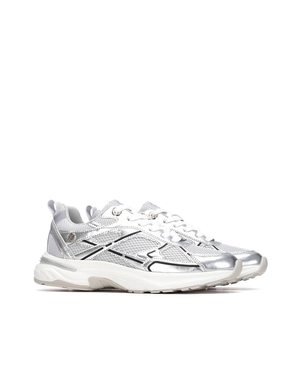 Zapatilla de mujer con cordones - Xti - Plata Plata-4