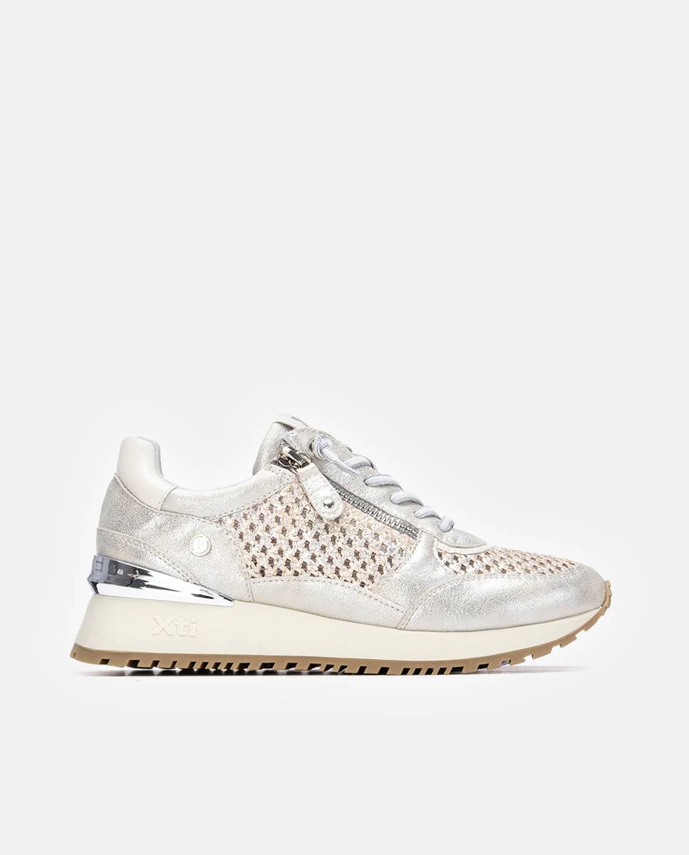 Zapatillas con cuña de mujer con cordones - Xti - Beige Beige-1