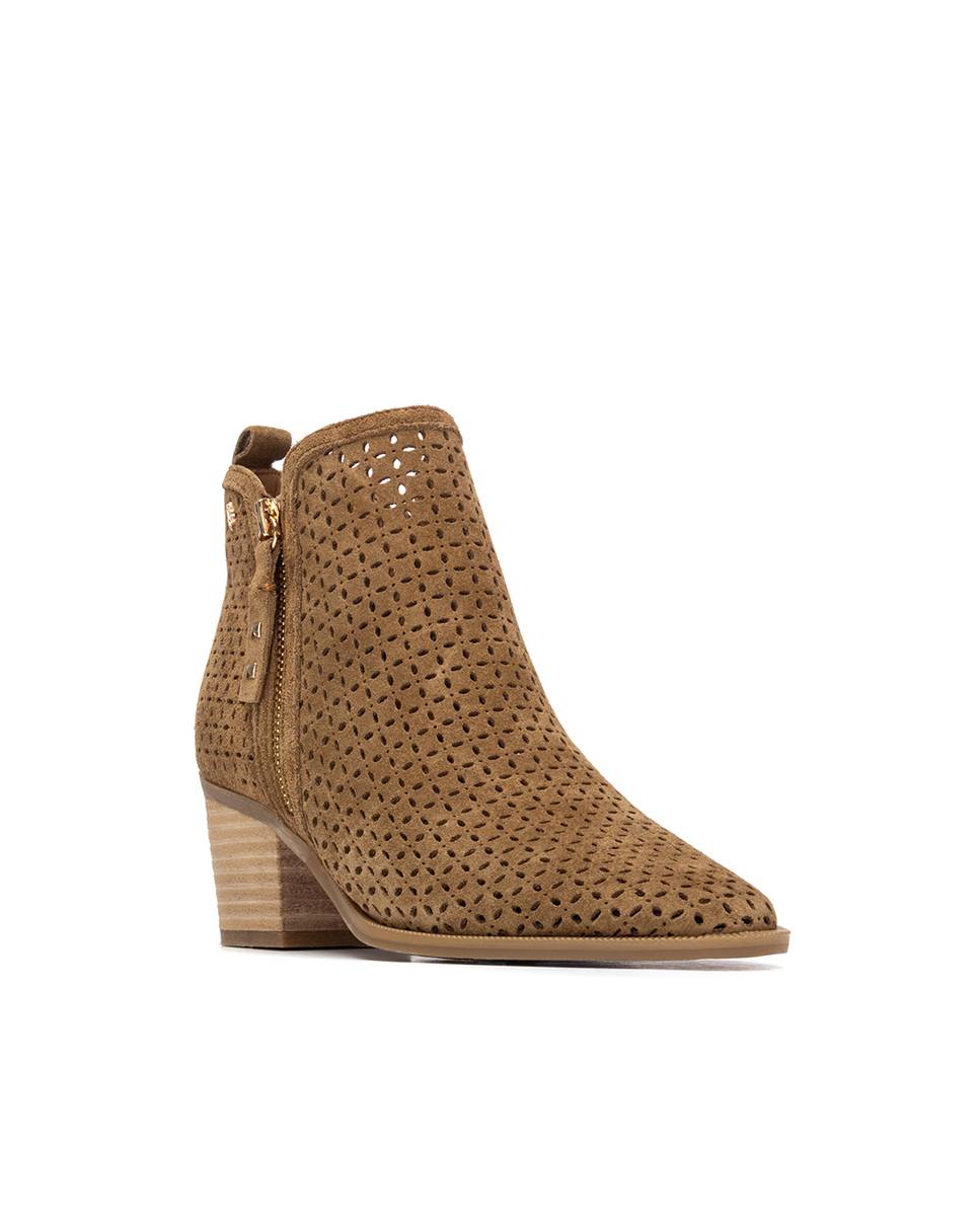 Botines de mujer de piel con tacón y punta fina - Carmela - Camel Camel-3