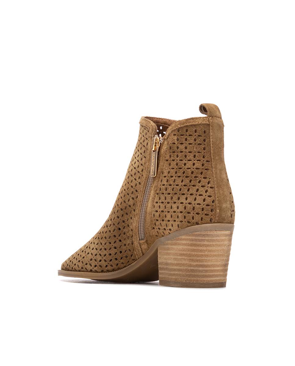 Botines de mujer de piel con tacón y punta fina - Carmela - Camel Camel-2